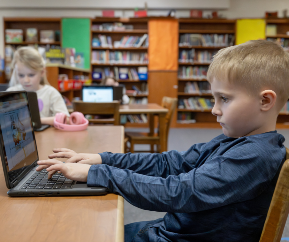Student in Library on Computer